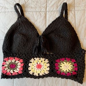 Hollister Black & Flowers Knit/crochet Top